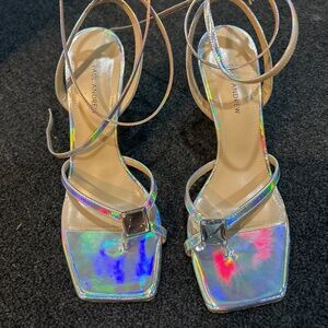 Paul Andrew silver ankle strap heels ex 8